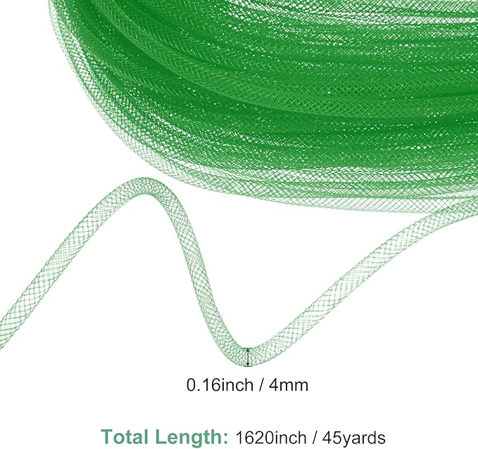 Mesh Tube Ribbon 45 Yards, 4mm Elastic Fabric Ribbons Mesh Tubing for Crafts/Gift Wrapping/Flower Bouquets/Wedding/Birthday/Holiday/Wreaths Christmas/Decoration[Grass Green]