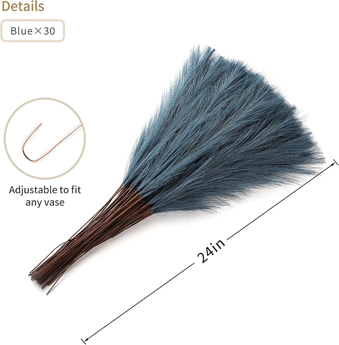 Blue Pampas Grass Decor - 30pcs 24 Inch Faux Pampas Grass Decor , Tall Pampas Grass for Floor Vase, Table Centerpieces, Wedding, Party and Blue Living Room Decor (Blue)