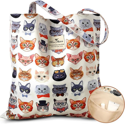 Aesthetic Cotton Tote Bag for Women - Reusable Shoulder Bag with Buckle Fabric Bag for Gym, Travel, Work
