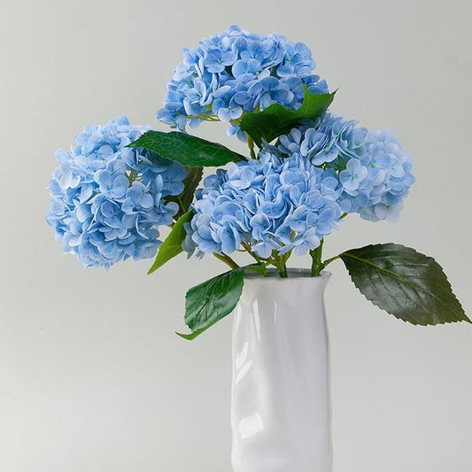 WILD WORKS 4Pcs Light Blue Hydrangea Artificial Flower Natural Lifelike Real 21 inch Long Stem Hydrangea Latex Flower Bouquets for for Christmas Decor Home Party Outdoor Wedding Decoration