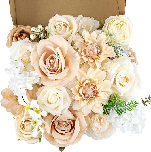 Artificial Flowers, Fake Flowers, Silk Flowers with Stem for DIY Nude Flower Box Wedding Bouquet Centerpieces Shower Party Floral Arrangement Décor
