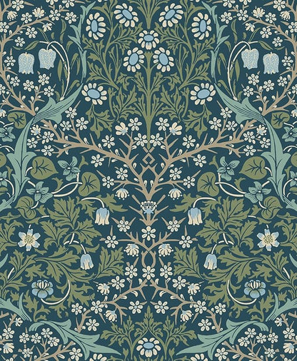 NextWall Seabrook Designs Victorian Garden Floral Vintage Prepasted Wallpaper (Prussian Blue & Moss Green)