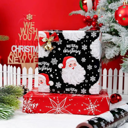 MAYPLUSS Christmas Wrapping Paper Roll - 17 Inch X 33 Feet - Merry Christmas Santa Claus Reversible Snowflake Gift Wrapping Paper, Thick Wrap Paper for Holiday Party New Year Kids