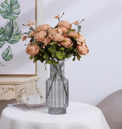 Duovlo Artificial Peony Silk Flowers Fake Flowers Vintage Wedding Home Decoration,Pack of 1 (Dark Champagne)