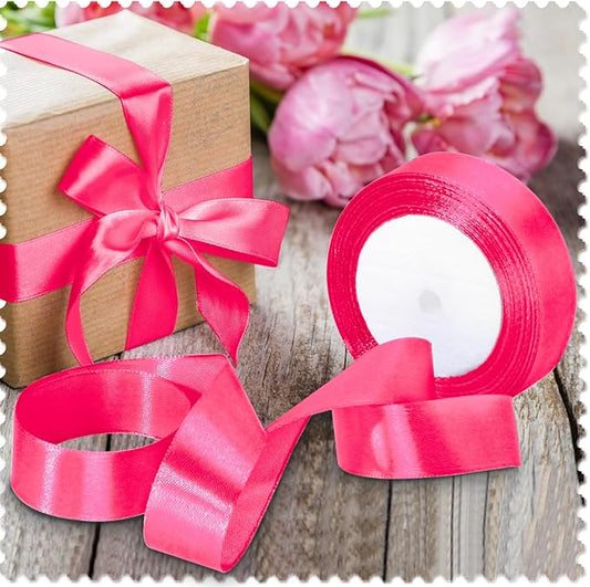 Luomorgo 1 Inch Hot Pink Satin Ribbon, 25 Yards Solid Color Ribbon, Fabric Ribbon for Gift Wrapping, Flower Bouquet, DIY Craft, Sewing, Wedding, Birthday Party Decorations