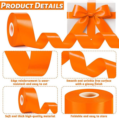 Fullive 1 1/2 Inch Fall Ribbon, 30 Yards Orange Ribbons for Gift Wrapping, Polyester Solid Satin Ribbon for Flower Bouquet for Birthday Thanksgiving Halloween Decorations DIY Bows Floral Arrangements