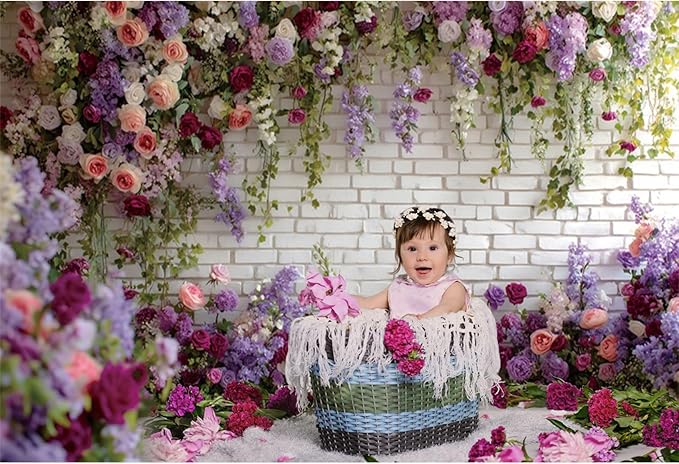 Baocicco Flower Brick Wall Backdrop 12x8ft Rose Flowers Photography Backdrops Baby Shower Bridal Shower Party Decorations Kids Adults Portraits Birthday Wedding Banner Supplies Props Video Studio