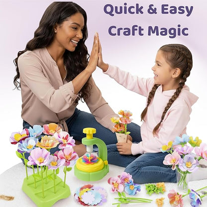 TOMLEON Fabric Flower Bouquet Craft Kit for Girls Ages 3+ – Create Reusable Fabric Flowers with Press Tool & Stems – Endless DIY Bouquets – No Glue, No Sewing – Perfect Creative Gift for Kids