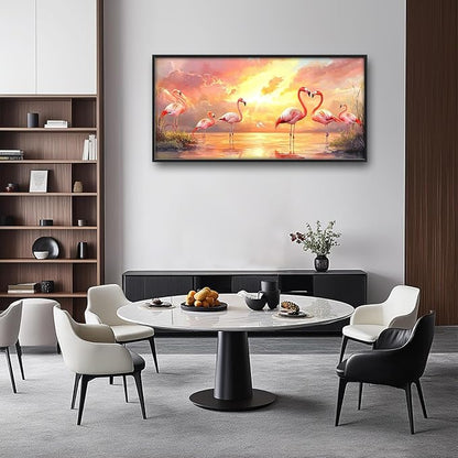 Large Flamingo Wall Art for Living Room, Framed Oversized Sunset Lake Wall Decor Landscape Canvas Painting Pictures Modern Artwork for Living Room Bathroom Bedroom Office Dining Room 60"x30"