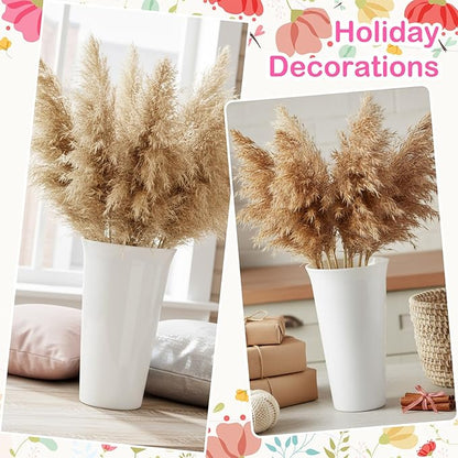 8 Pack Flower Buckets 9.84 Inch Plastic Flower Vases Modern Round Vases for Centerpieces Floral Display Decorative Buckets for Table Home Wedding Decorations (White)