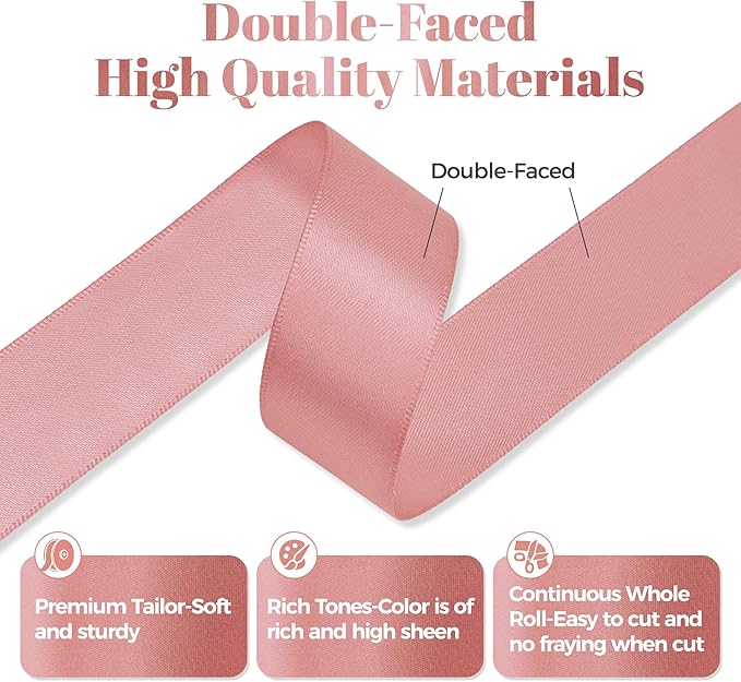 Rose Gold Satin Ribbon, Double Faced 1 Inch X 25 Yards Rose Gold Ribbon, Premium Satin Ribbon for Gift Wrapping, Crafts, Hair Bow Making, Sewing, Flower Bouquet, Wedding Party Decor