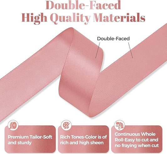 Rose Gold Satin Ribbon, Double Faced 1 Inch X 25 Yards Rose Gold Ribbon, Premium Satin Ribbon for Gift Wrapping, Crafts, Hair Bow Making, Sewing, Flower Bouquet, Wedding Party Decor
