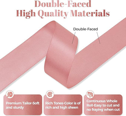 Rose Gold Satin Ribbon, Double Faced 1 Inch X 50 Yards Rose Gold Ribbon, Premium Satin Ribbon for Gift Wrapping, Crafts, Hair Bow Making, Sewing, Flower Bouquet, Wedding Party Decor