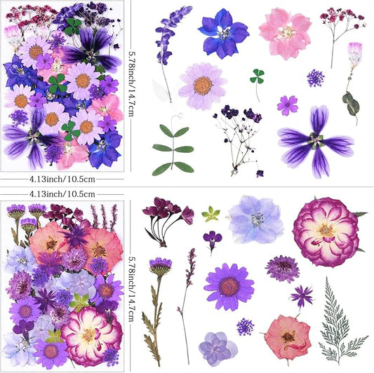 113Pcs Purple Dried Pressed Flowers for Crafts,Xinxinran Dry Flower Kit for Resin Molds,Epoxy Resin Accessories,Bookmark,Nails, Jewelry Molds,Candle Making Supplies,Soap,Frame,Cakes