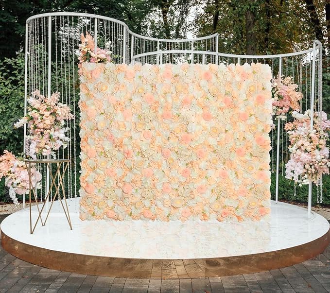 Champagne White Wedding Flower Backdrop 5ftx3.74ft Artificial Floral Backdrop Wall Panels for Bridal Shower Birthday Party Decor
