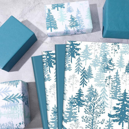 Whaline 100 Sheets Christmas Tissue Paper Blue Xmas Tree Gift Wrapping Paper Decorative Art Paper for Winter Home Party DIY Crafts Supplies, 14 x 20 Inch