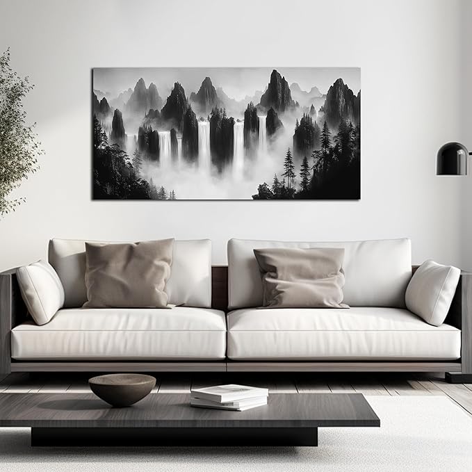 Mountain Pictures Wall Art for Bedroom Black and White Wall Decor for Living Room Waterfalls Wall Decor for Office 20 x 40 Inches