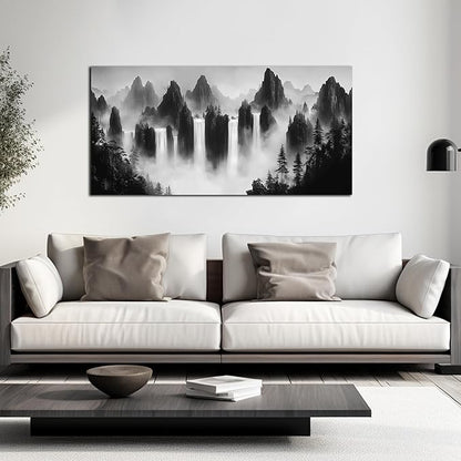 Mountain Pictures Wall Art for Bedroom Black and White Wall Decor for Living Room Waterfalls Wall Decor for Office 20 x 40 Inches