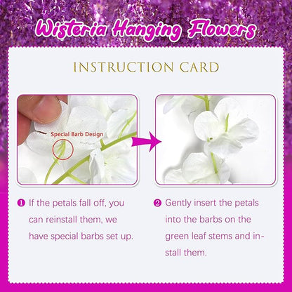 24 Pack Purple Red Wisteria Hanging Flowers, 3.4 Ft Fake Hanging Flowers, Artificial Wisteria Garland Vines for Wedding Room Backdrop Outdoor Patio Garden Decoration