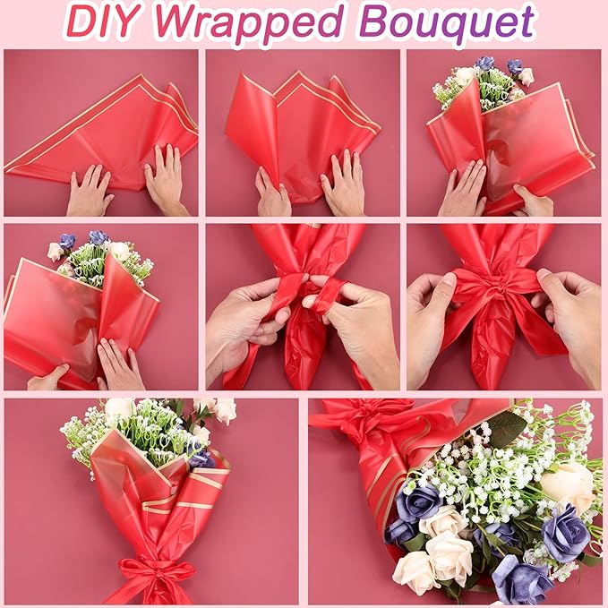 Yahenda 420 Sheet Flower Wrapping Papers Flower Bouquet Paper with Gold Edge Korean Style Bouquet Wrapping for Floral Supplies Wedding Anniversary DIY Gifts, 23 x 23 Inch(Elegant Colors)