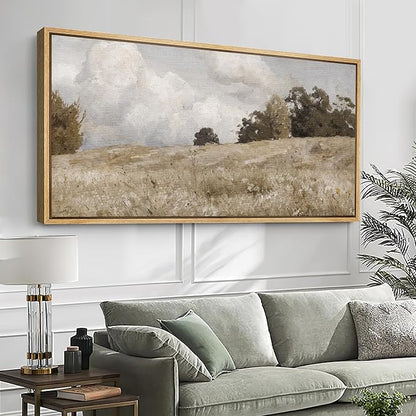SIGNFORD Extra Large Framed Canvas Print Wall Art Rustic Countryside Landscape Illustrations Modern Art Relax/Calm Warm for Living Room, Bedroom, Office - 60"x30"