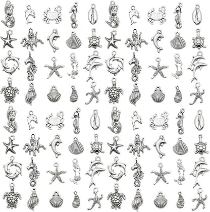 WOCRAFT 60pcs Antique Silver Ocean Charms Bracelet Charms for Jewelry Making Sets DIY Necklace Bracelet Keychain Crafting Charms Kit Craft Supplies (SN881)