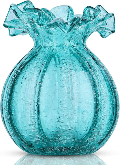 Blown Glass vase, Green Art Glass vase, Modern Art vase for Living Room, Kitchen, Wedding, Dining Table Center Table Decoration Flowers