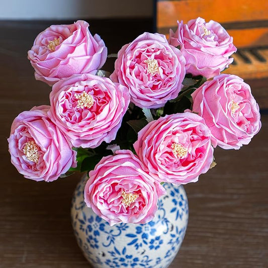 Fake Flowers for Decoration Home Decor Real Touch Artificial Flowers Austin Rose Peony Latex Fake Flower Living Room Decoration Vivid Pink Roses Peonies (Pink 4pcs)