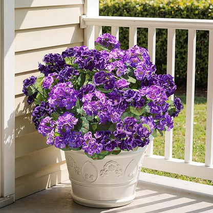 Artificial Geranium Fake Flowers for Outdoors Decoration, 6 Bundles Silk Geraniums Flower UV Resistant Look Real Faux Plants for Front Door Garden Porch Planter Patio Balcony Yard Indoor Home, Mix
