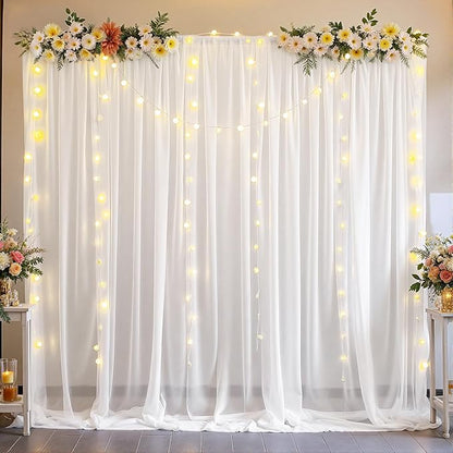 10ft x 10ft Cream White Backdrop Curtains, Wrinkle-Free Sheer Chiffon Fabric Photo Backdrop Drapes for Wedding Arch Party Ceremony Stage Photography Decorations