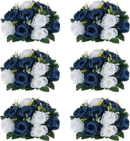 Flower Centerpieces for Wedding Tables: Wedding Table Decorations Navy Blue & White Flower Balls Centerpieces for Engagement Cerebration Party Center Pieces 6 Packs