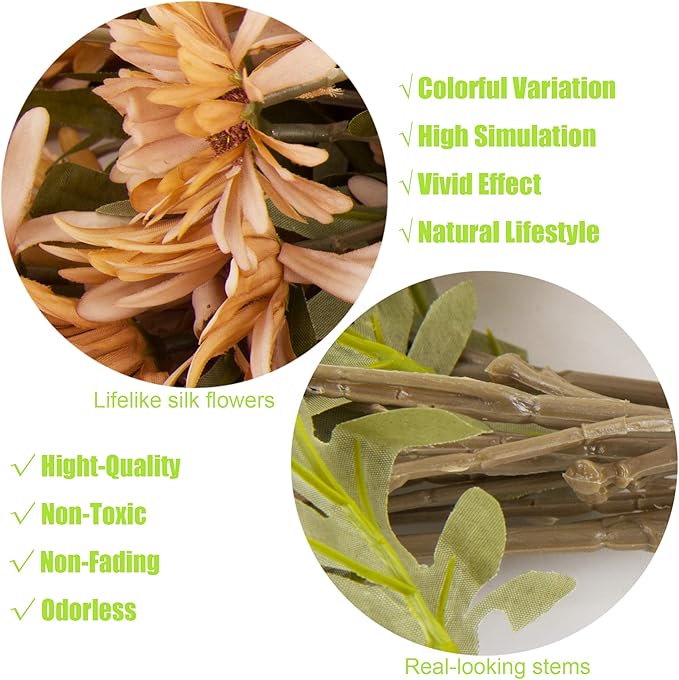 12pcs Gerbera Daisy Artificial Flowers 20 Inch Long Stem Artificial Daisy Mums for Home Décor Centerpiece Wedding Bridal Bouquet DIY(Brown)