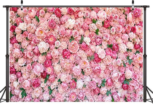 15x10ft Flower Photo Backdrop Flowers Wall Pink Rose Floral Spring Photography Backdrops for Pictures Newborn Wedding Bridal Shower Birthday Party Banner Decor Supplies Vinyl Photo Studio Props