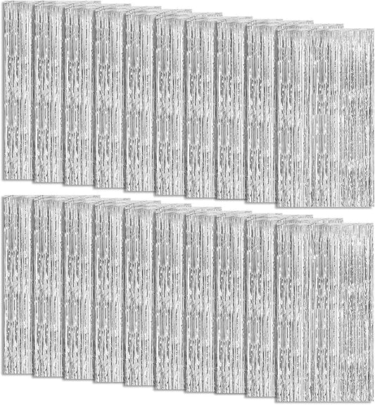 20 Pack Foil Curtain Backdrop Silver Metallic Tinsel Foil Fringe Curtains Photo Booth Props for Birthday Wedding Engagement Baby Shower Bachelorette Christmas Holiday Celebration Party Decorations