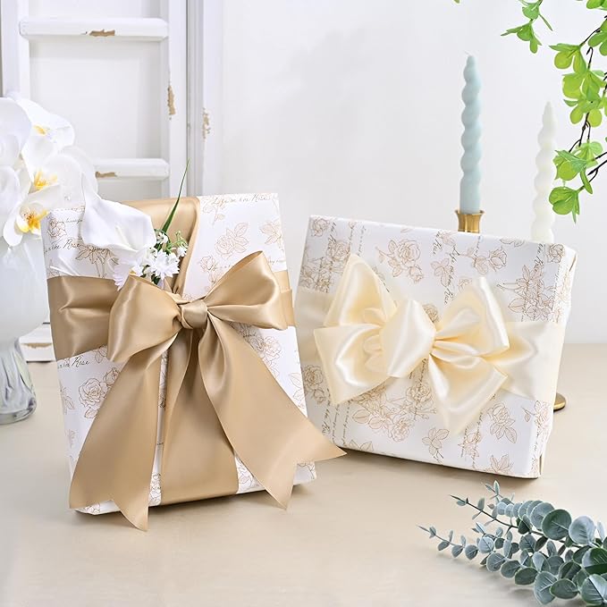 Tan Satin Ribbon 3 inch X 15 Yards Polyester Ribbon for Gift Wrapping Very Suitable for Weddings Party Hair Bow Invitation Decorations and More