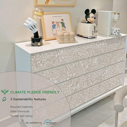Heroad Peel and Stick Wallpaper Boho Beige Contact Paper Floral Wall Paper Removable Self Adhesive Wallpaper for Cabinet Bedroom Living Room Entryway Walls Bathroom Waterproof Vinyl Roll 17.3''x78.7''