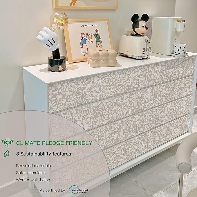 Heroad Peel and Stick Wallpaper Boho Beige Contact Paper 17.3''x196'' Floral Wall Paper Removable Self Adhesive Wallpaper for Cabinet Bedroom Living Room Entryway Walls Bathroom Waterproof Vinyl Roll