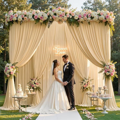 gogoparti 40ft x 12ft Beige Wrinkle-Free Backdrop Curtain for Wedding Parties, Thick Polyester 4 Panels 5x12ft for Wedding Birthday Baby Shower Halloween Photography Party Background