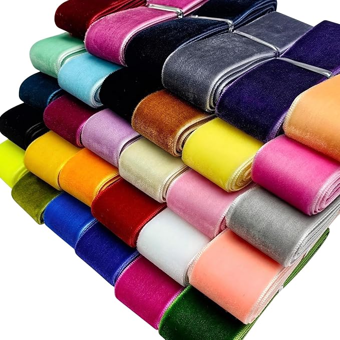 Chenkou Craft 30 Yards 1" (25mm) Velvet Ribbon Total 30 Colors Assorted Lots Bulk (Multicolored, 1"(25mm))