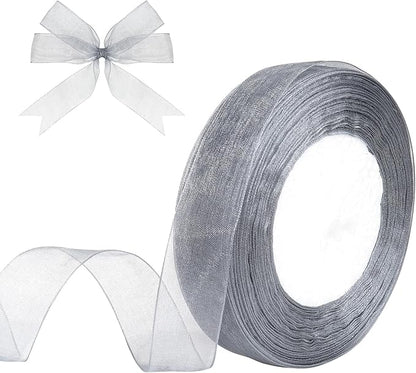 3/4 Inch x 50 Yards Sheer Organza Ribbon Chiffon Ribbon for Gift Wedding Flower Bouquet Wrapping Decorations Crafts (Gray)