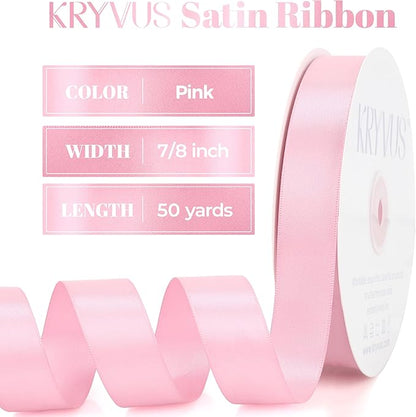 Pink Satin Ribbon, Double Faced 7/8 Inch X 50 Yards Pink Ribbon, Premium Satin Ribbons for Gift Wrapping, Crafts, Hair Bow Making, Sewing, Flower Bouquet, Wedding Party Decor