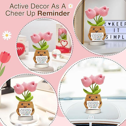 Gossby Handmade Positive Tulip Flower Crochet - May You Proud of The Work That You Do - Inspirational Gift for Women - Positive Energy, Apreciation, Farewell, Retirement, Goodbye Gift for Coworker