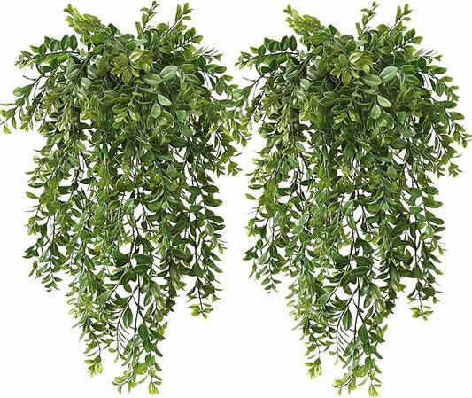 Artificial Hanging Vine Plants, Plastic Leaves Vines Fake Ivy Plant UV Resistant Greenery Faux Foliage Flowers Decor Home Indoor Outdoor Garden Door Wall Wedding Party Decoration Green 4 Pack