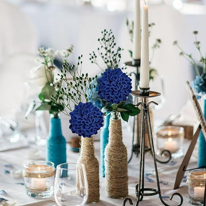 Artificial Flowers, 50pcs Realistic Artificial Rose for DIY Wedding Bouquets Centerpieces Arrangements, Blue Dahlia Flowers with Stem for Bridal Shower Party Home Decorations