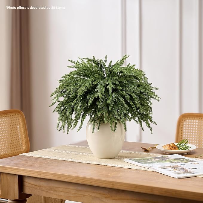 30Pcs 18'' Norfolk Pine Stems Realistic, Lifelike Christmas Greenery Pine Branches for DIY Wreaths, Vase Fillers, Indoor Outdoor Decor, Real Touch Christmas Decorations for Table, Mantle