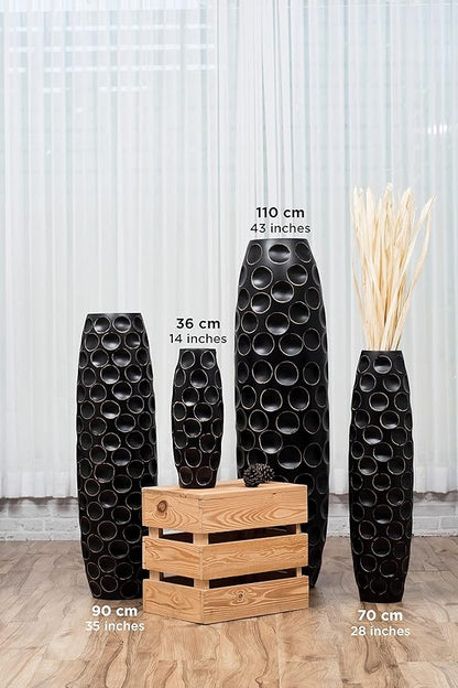 Leewadee Large Black Home Decor Floor Vase - Wooden 34 inch Tall Farmhouse Decor Flower Holder for Fake Plant and Pampas Grass
