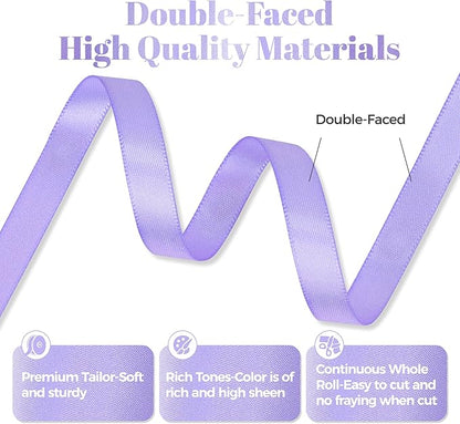 Lilac Satin Ribbon, Double Faced 3/8 Inch X 50 Yards, Premium Polyester Satin Ribbon for Gift Wrapping, Crafts, Wedding Party Decor