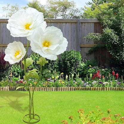3Pcs Artificial Paper Flower Decoration, Large Fake Flowers with Standing Stems and Base, 3D Lifelike Giant Flower Home Decor, Wedding Background Decorate, Photography Props, Banquet (White)