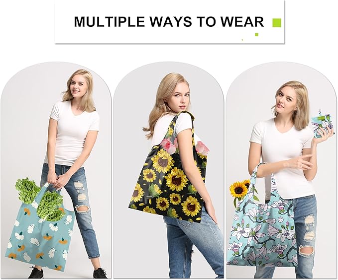 BeeGreen Rose Reusable Shopping Bags 6 Pack - Heavy Duty Washable and Foldable Polyester Shopping Bag for Women, Reusable Gift Grocery Totes Market Tote Bag with Handles for Travel Holiday