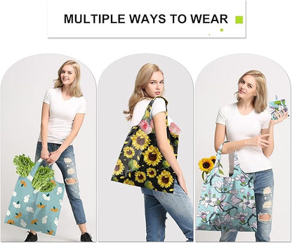 BeeGreen Tulip Reusable Shopping Bags 6 Pack - Heavy Duty Washable and Foldable Polyester Shopping Bag for Women, Reusable Gift Grocery Totes Market Tote Bag with Handles for Travel Holiday